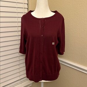 LOFT Outlet Dark Red Maroon Knit Short Sleeve Cardigan NWT Women's Large